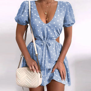 V-Neck Polka Dot Print Dress