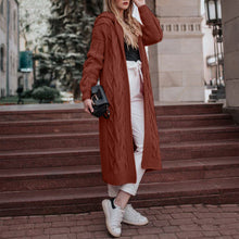 Load image into Gallery viewer, Casual Solid Color Hooded Knit Long Cardigan
