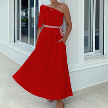 Load image into Gallery viewer, Solid Color Slanted Shoulder Irregular Sleeveless Maxi Dress

