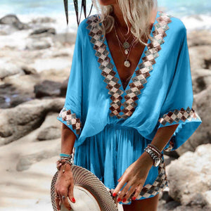 Printed Bat Sleeve Mini Dress