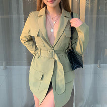 Load image into Gallery viewer, Lapel Long Sleeve Blazer Mini Dress With Blet
