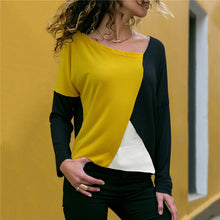 Load image into Gallery viewer, Round Neck Contrast Stitching Long-sleeved T-shirt
