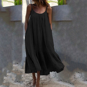 Solid Color Ruffled Sling Dress