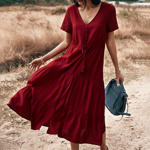 Solid Color V-Neck Dress