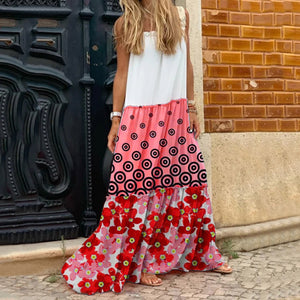 Casual Polk Dot Floral Printed Maxi Dress