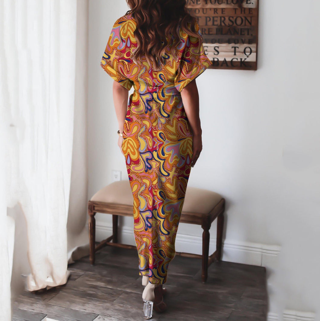 Fashion Printed V-Neck Maxi Dress