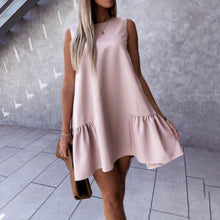 Load image into Gallery viewer, Solid Color Round Neck A-line Mini Dress
