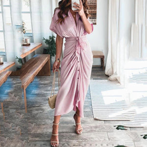 Elegant Commuter Solid Color V-Neck Maxi Dress