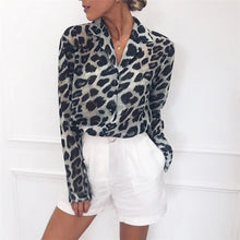 Load image into Gallery viewer, Leopard Print V-neck Chiffon Shirt
