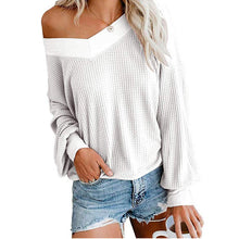 Load image into Gallery viewer, One-shoulder Waffle Knitted T-shirt
