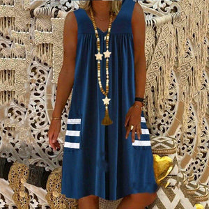 Striped Pocket Sleeveless Dress