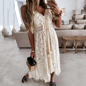 Elegant Lace Halter Maxi Dress