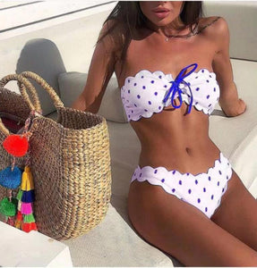 Cute Polk Dot Printed Lace Bikini Swimwear