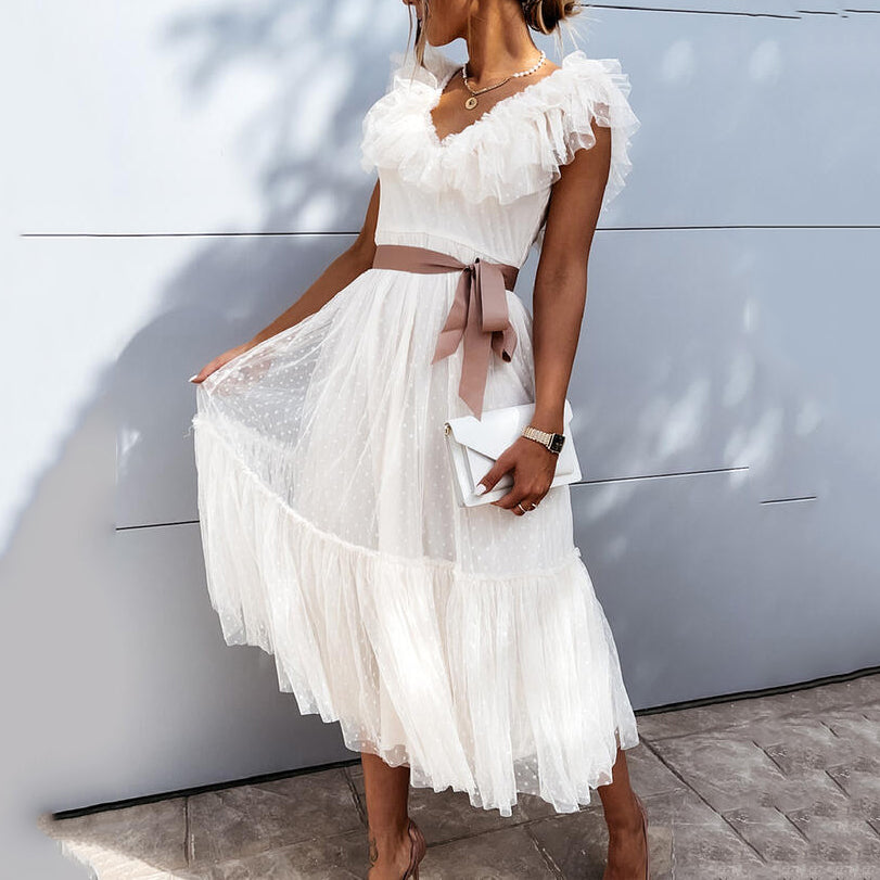 Elegant V-Neck Folds Design Maxi Dress