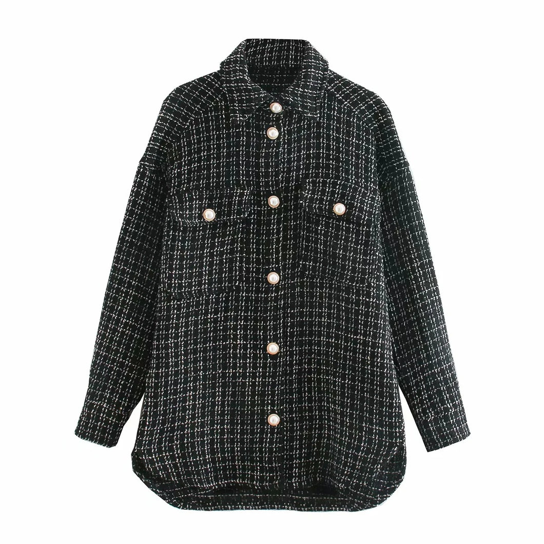 Elegant Pearl Button Coat