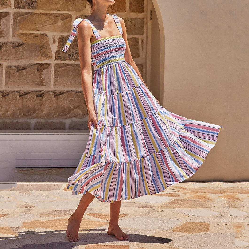 Striped Print Holiday Sling Maxi Dress