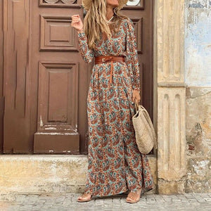V-Neck Bohemian Print Maxi Dress