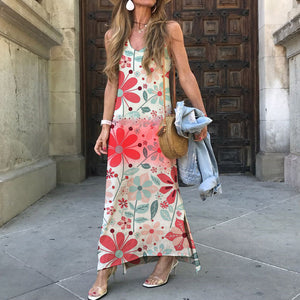 Printed Sleeveless Irregular Floarl Printed Dress