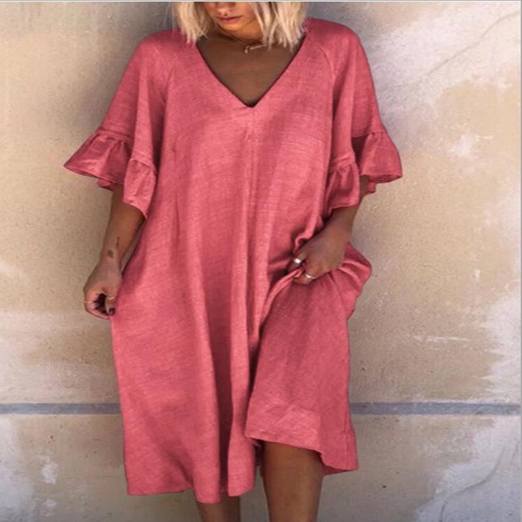 V Neck Half Sleeve Casual Dress