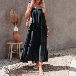 Solid Color Big Swing Sling Maxi Dress