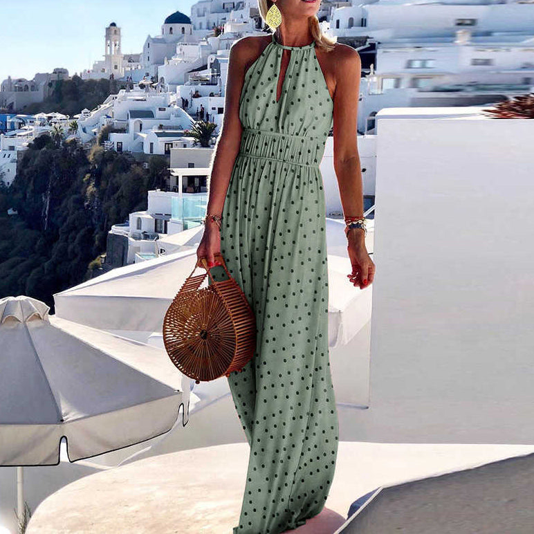 Sexy Halter Polk Dot Printed Maxi Vacation Dress
