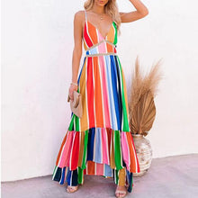 Load image into Gallery viewer, Lovely Rainbow Stripe Printed Casual Maxi Dress
