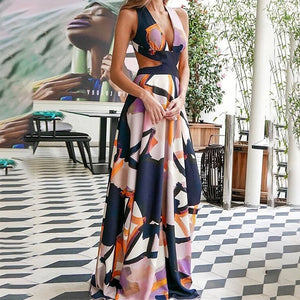 Sexy Backless Printed Vacation Maxi Dress