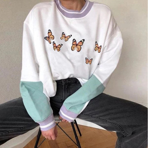 Butterfly Print Contrast Sweatshirt