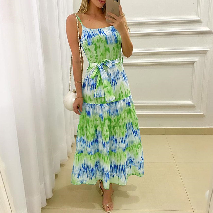 Water Ripple Print Sling Dress