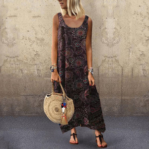 Round Neck Floarl Printed Sleeveless Dress