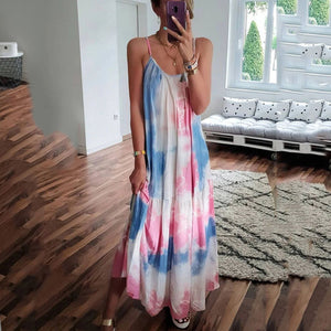 Fashion Tie-Dye Halter Sleeveless Maxi Dress