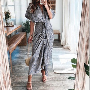 Elegant Fashion Printed V-Neck Maxi Dress