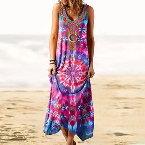 Vintage Printed Sleeveless Dress