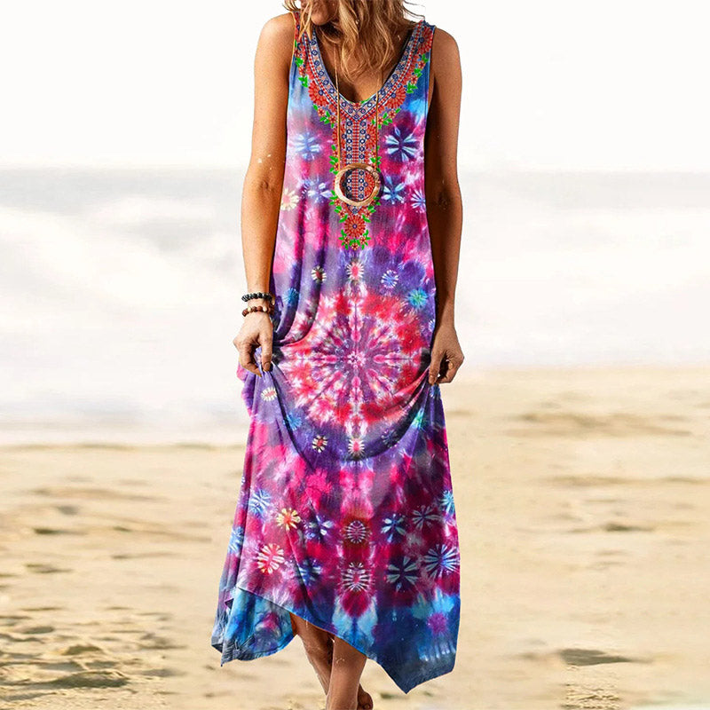 Vintage Printed Sleeveless Dress