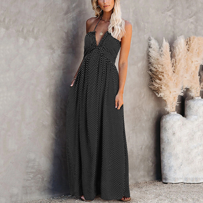 Sexy Black V-Neck Halter Maxi Vacation Dress