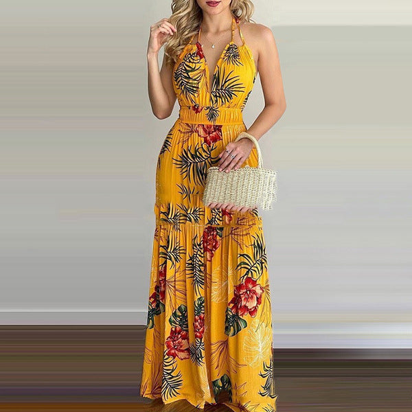 Floral Printed Backless Maxi Dress