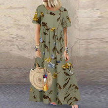 Load image into Gallery viewer, Cotton And Linen Print Round Neck Dress

