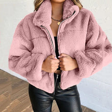 Load image into Gallery viewer, Stand-Up Collar Short Zipper Plush Coat
