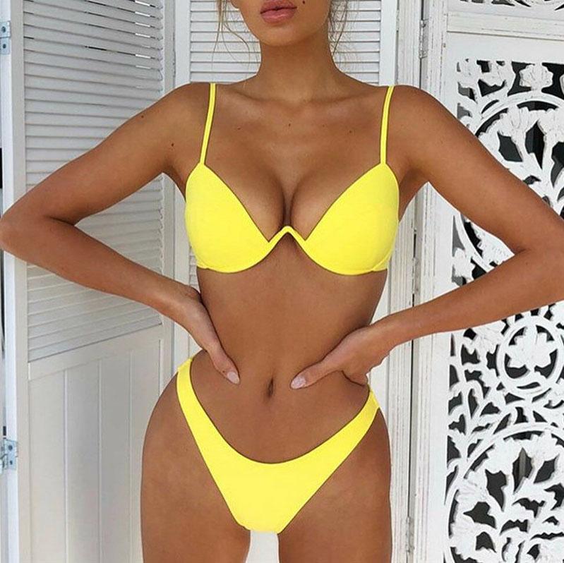 Sexy Solid Color Bikini Swimsuit