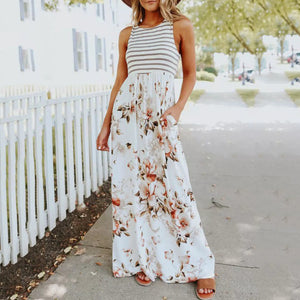Floarl Printed Round Neck Sleeveless Maxi Dress