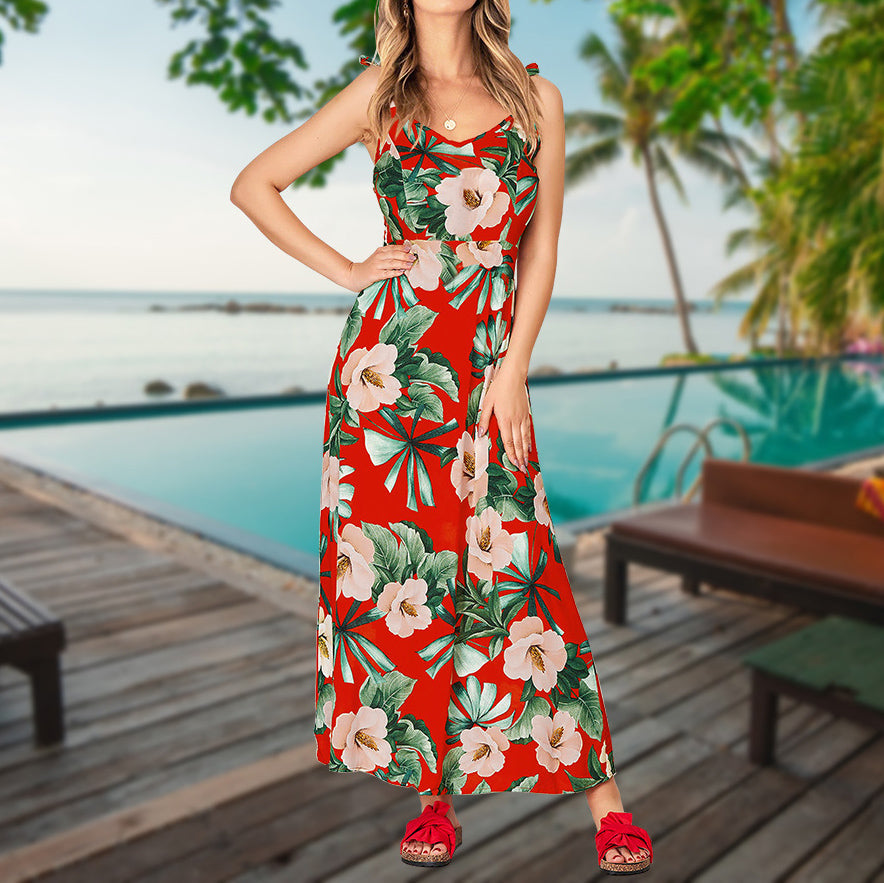 Sling Vacation Floarl Printed Maxi Dress