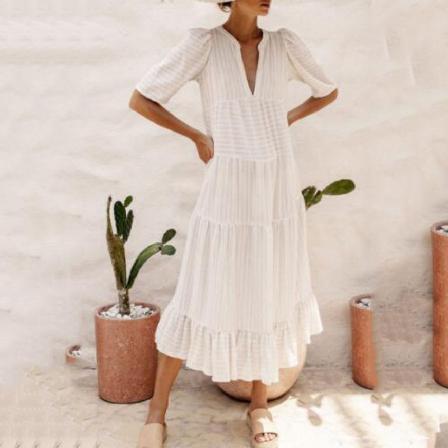 Bohemian Style V-Neck Maxi Vacation Dress