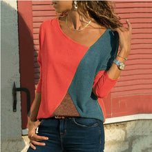 Load image into Gallery viewer, Round Neck Contrast Stitching Long-sleeved T-shirt
