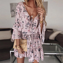 Load image into Gallery viewer, Floral Printed Ruffled V-Neck Mini Dress
