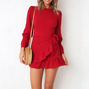 Solid Color Slim-Fit Lace Up Dress