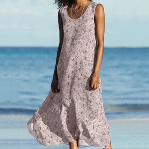 Casual Round Neck Sleeveless Print Maxi Dress