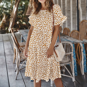 Lotus Leaf Sleeve Polka Dot Dress