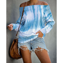 Load image into Gallery viewer, Tie-dye Printed One-shoulder Long Sleeved T-shirt
