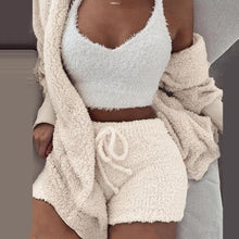 Load image into Gallery viewer, Plush Coat+Vest+Shorts Loungewear Set
