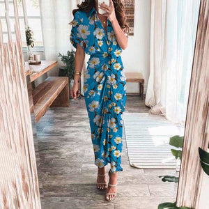 Fashion Printed V-Neck Maxi Dress